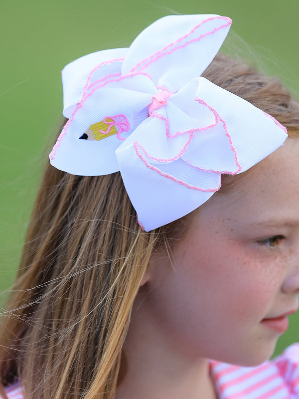 Back to School Yellow Pencil Bow Hair Clip 6.25 Inch