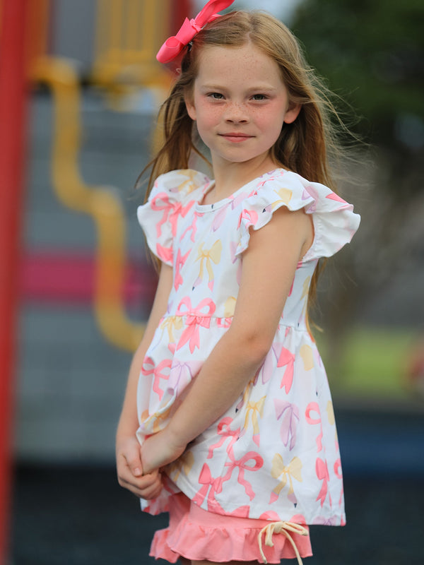 BACK TO SCHOOL Girl's Summer Bow Short Sleeve Shorts Set