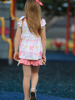 BACK TO SCHOOL Girl's Summer Bow Short Sleeve Shorts Set