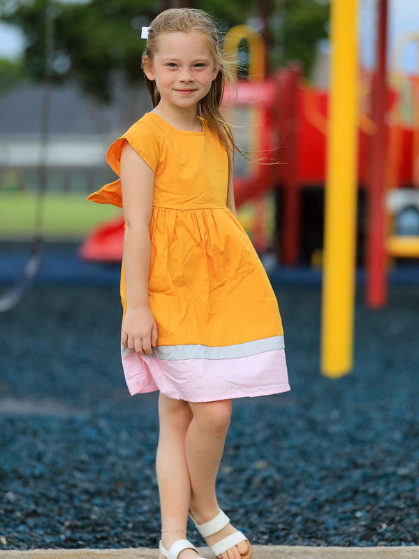 Back To School Pencil Girls Dress Color Block Bow Dress