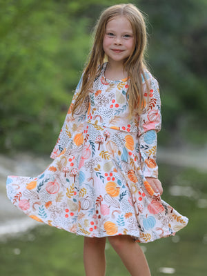 Fall Thanksgiving Pumpkin Leaf Print Dress