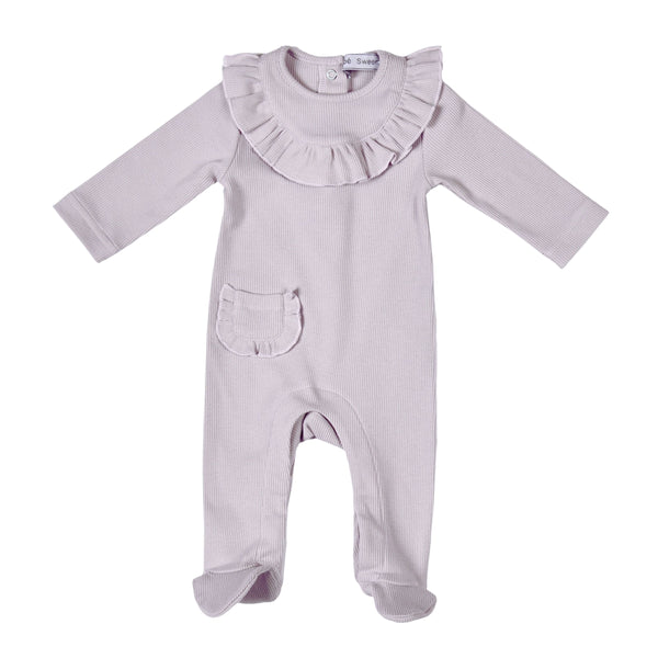 EMILIA | Baby Girls Lilac Ribbed Cotton Babygrow