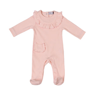 EMILIA | Baby Girls Pink Ribbed Cotton Babygrow