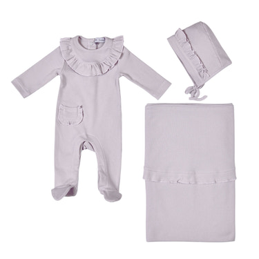 EMILIA | Baby Girls Lilac Ribbed Cotton All-in-One Set (3) - MOOGCO Baby