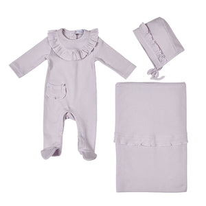 EMILIA | Baby Girls Lilac Ribbed Cotton Babygrow Set (3)