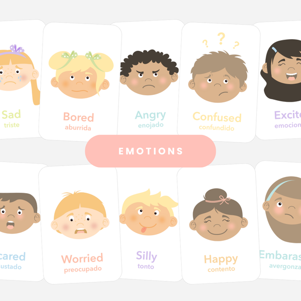 "Emotions Flashcards for babies, promoting early learning and sensory play, displayed at a dynamic angle."