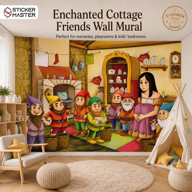 Enchanted Cottage Friends Wall Mural for Kids | Storybook Wallpaper