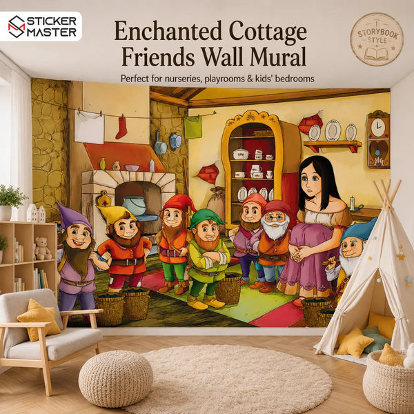 Enchanted Cottage Friends Wall Mural for Kids | Storybook Wallpaper