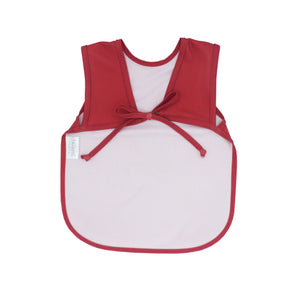 Solid Cranberry Minimalist Bapron for babies, shown at angle 5, perfect for mess-free feeding and playtime.