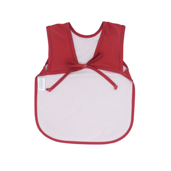 Solid Cranberry Minimalist Bapron for babies, shown at angle 5, perfect for mess-free feeding and playtime.
