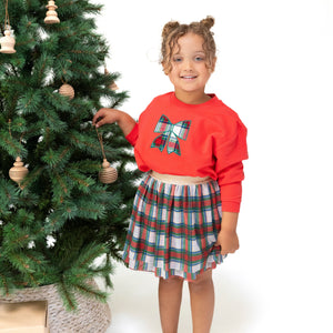 Holiday Plaid - Drop Sleeve Bow Sweatshirt with Rib Cuffs