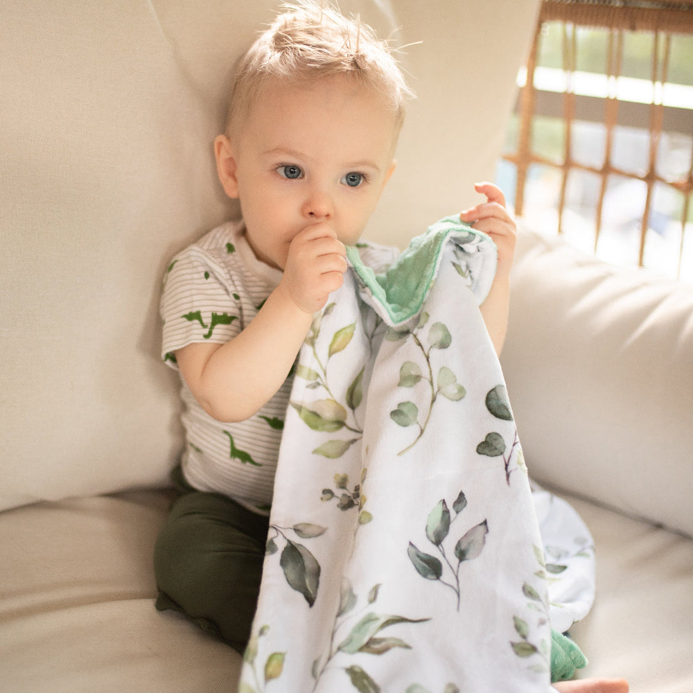 Minky Baby Blanket Eucalyptus Greenery