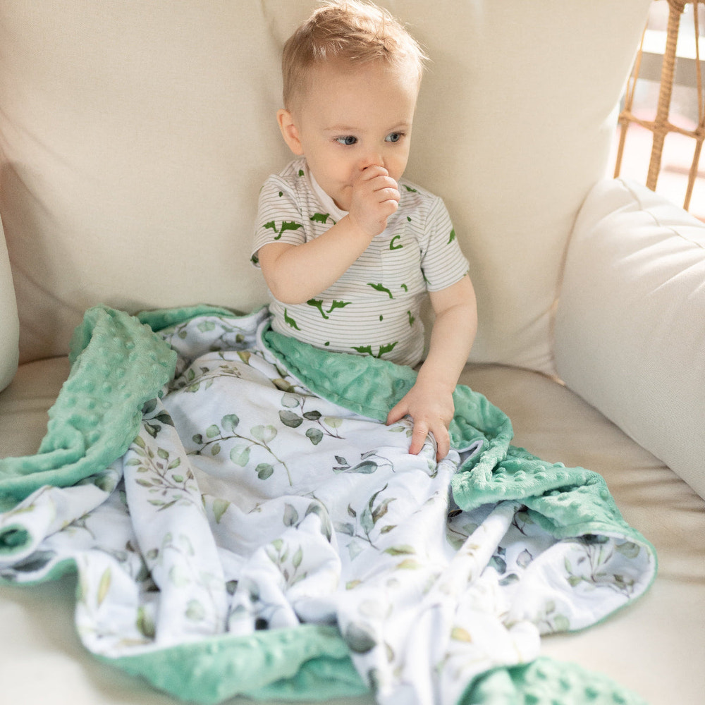 Minky Baby Blanket Eucalyptus Greenery