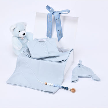 EVAN Baby Boys Blue Ribbed Cotton Gift Set - Perfect newborn gift for boys, featuring soft and stylish essentials.