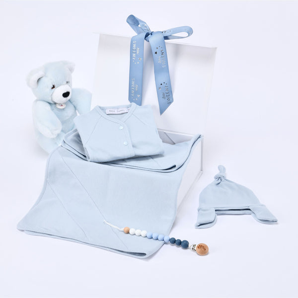 EVAN | Baby Boys Blue Ribbed Cotton Gift Set (4)