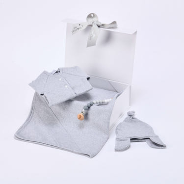 EVAN Baby Boys Grey Ribbed Cotton Gift Set - Stylish and cozy baby outfit for gifting.