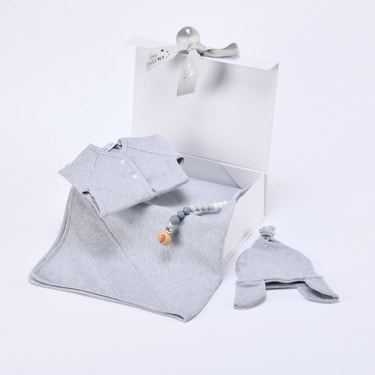 EVAN | Baby Boys Grey Ribbed Cotton Gift Set (4)