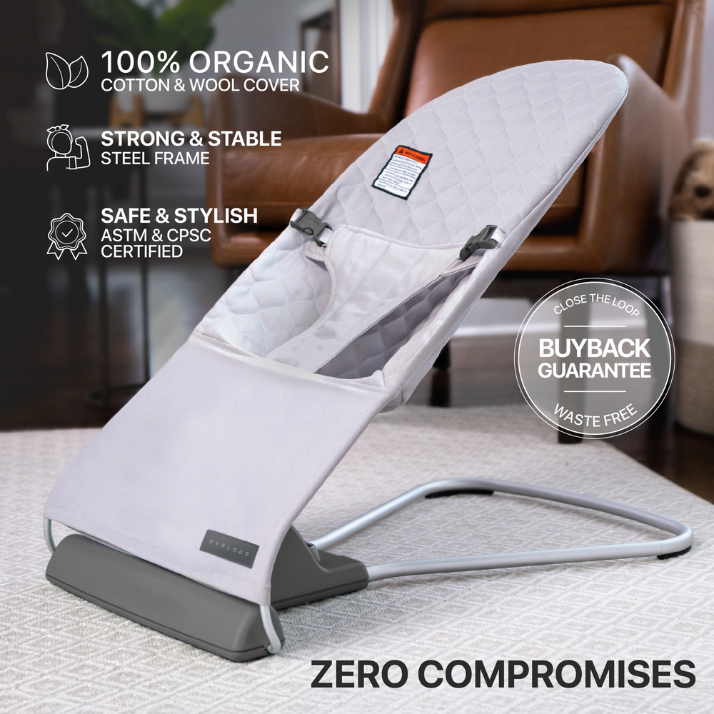Evrloop Organic Baby Bouncer in a cozy design, perfect for gentle rocking and soothing your little one.