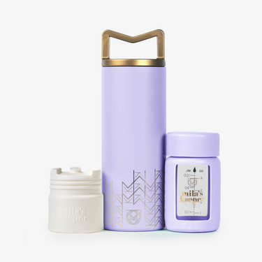 MilKeeper Starter Set in Lavender Fields for breast milk storage, featuring stylish and functional containers.