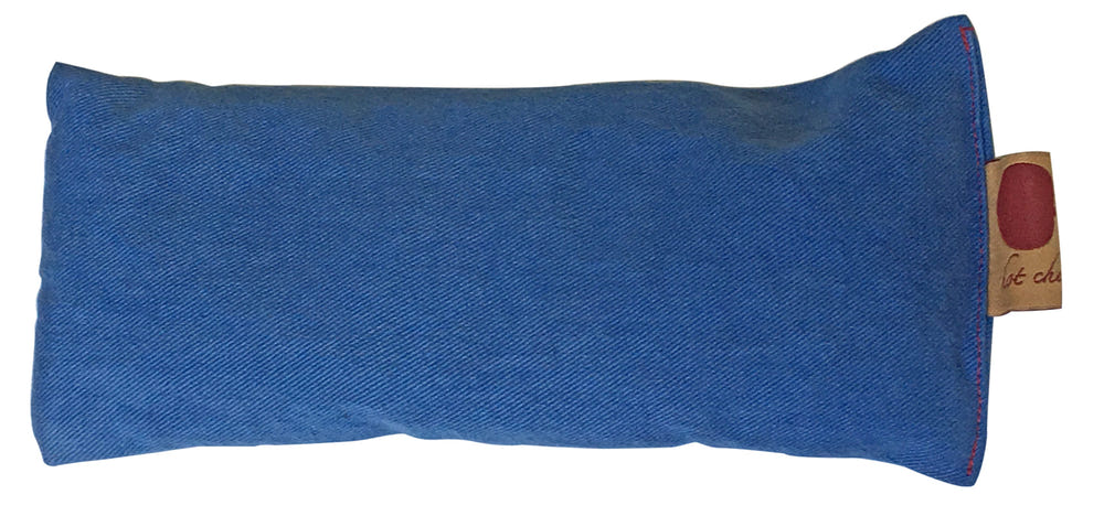 Cherry Ice® Blue Denim Eye Pillow in zip-close freezer bag for soothing relaxation and comfort.