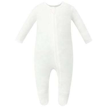 100% Organic Cotton Off-White Zip Footed Pajamas for babies, soft and cozy sleepwear.