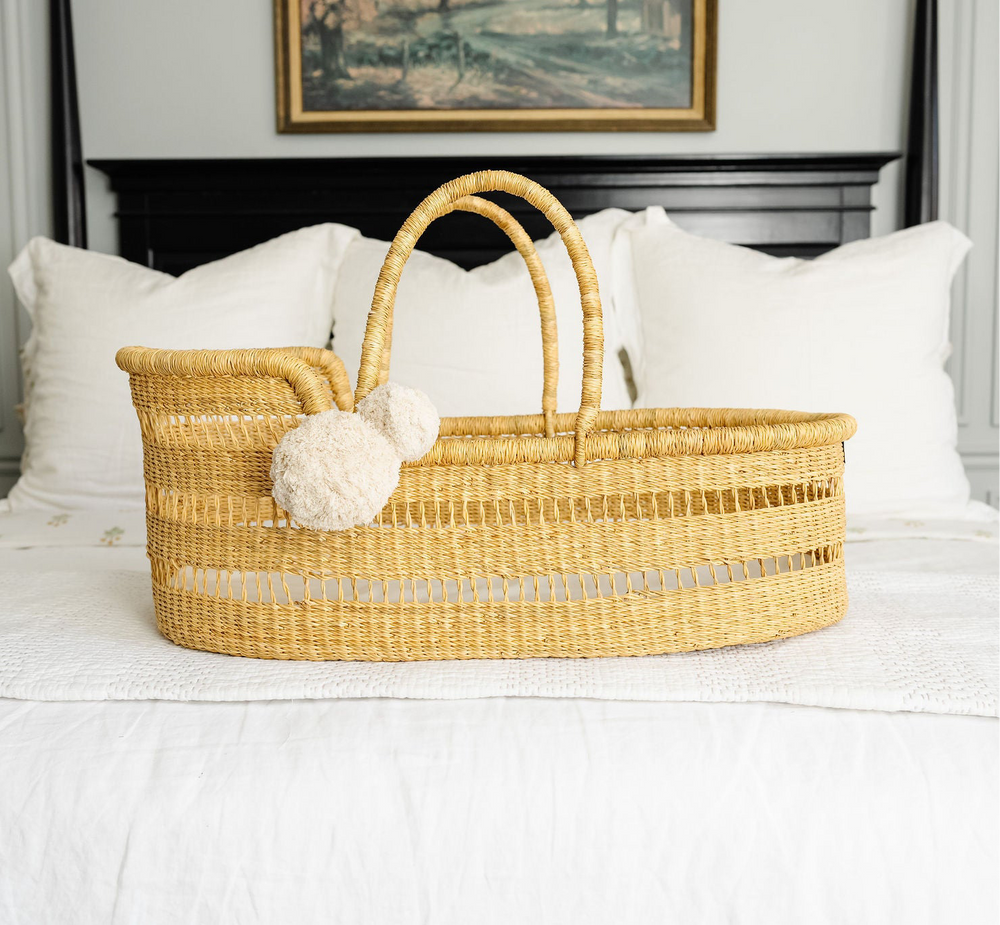 Modern Open Weave<br> African Moses Basket <br> Vegan Handle