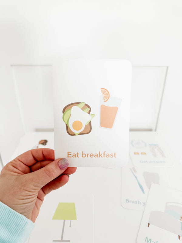 "Chores Flashcards for babies, promoting early learning and sensory play, displayed at an angle."