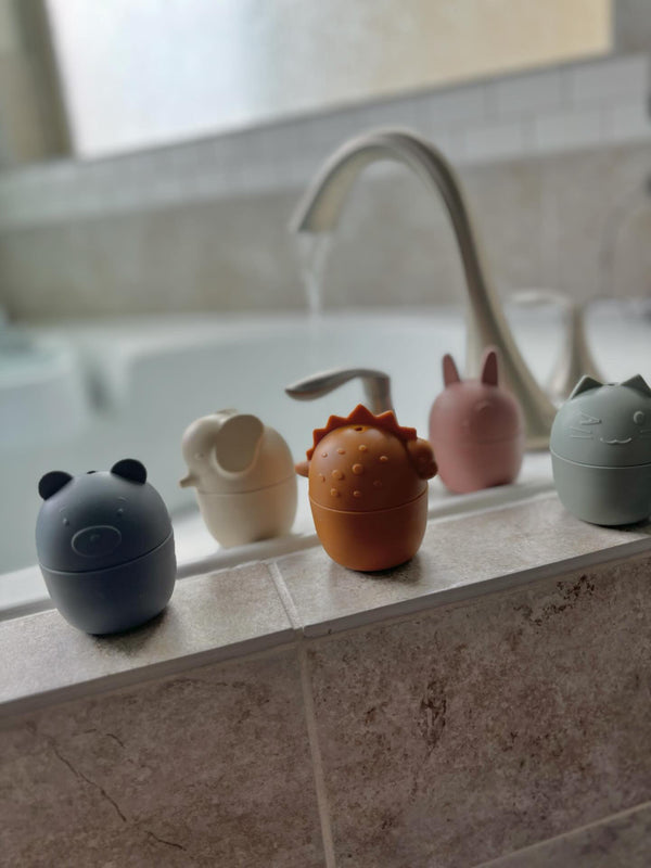Colorful animal bath toy set for babies, featuring various cute designs, perfect for fun and safe bath time play.