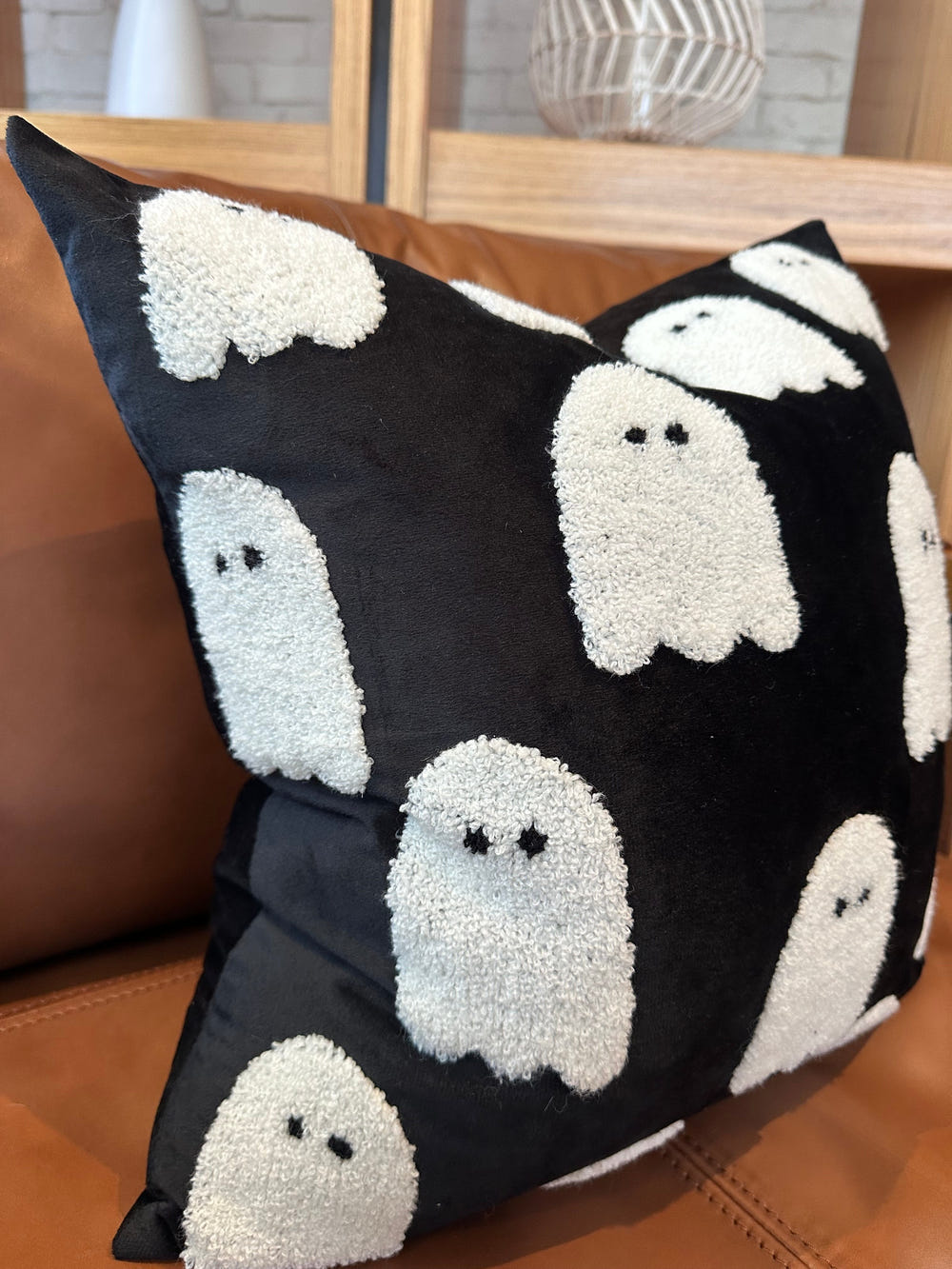 Black Ghost Pillow Cover for babies, soft and stylish addition to nursery decor.