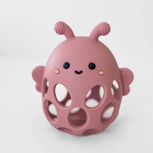 Honey Bee Teether from Garden Party Collection, colorful and safe for babies to chew and soothe gums.