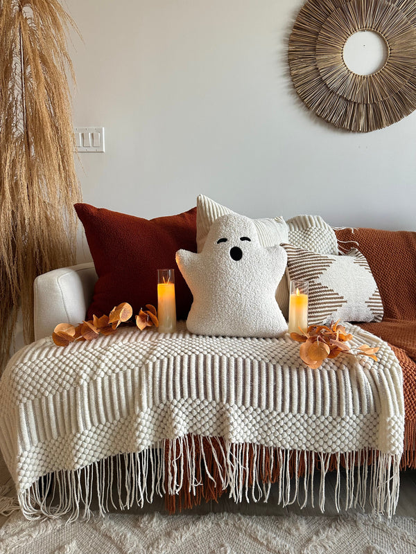 Busa Designs Sherpa Ghost Pillow 13" x 15" White
