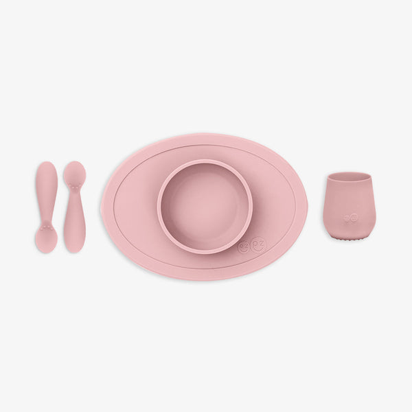 "First Foods Set for babies, featuring colorful bowls and utensils, perfect for introducing solids."