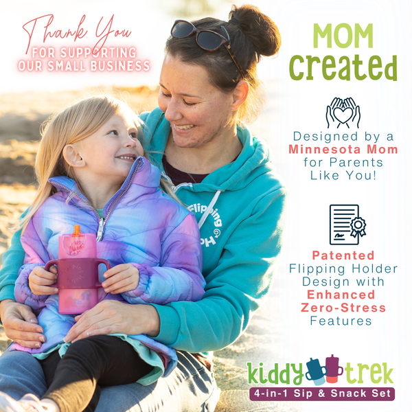 KiddyTrek 4-in-1 Sip & Snack Set: versatile food pouch, juice box holder, snack cup, and sip cup for babies.