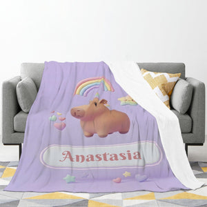 Personalized Kawaii Unicorn Capybara Blanket | Custom Name Gift