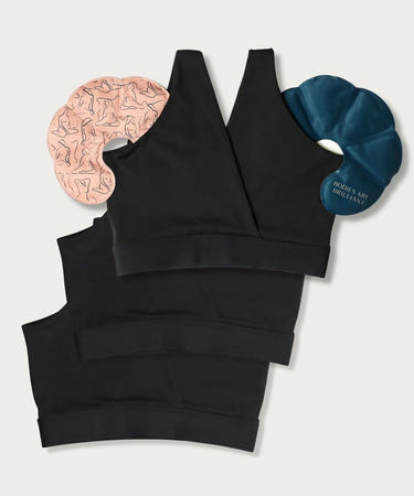 FourthWear postpartum bralette set of 3 with breast chest ice heat packs for comfort and recovery.