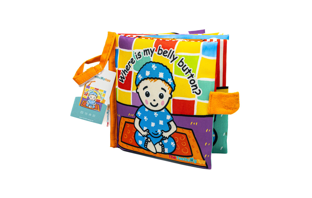 Peekaboo Sensory Book for babies, featuring vibrant textures and colors, perfect for teething and sensory exploration.
