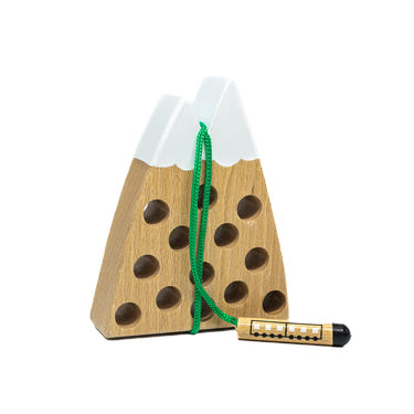 "Mountain Montessori Toy: Natural wooden teether for soothing babies, promoting sensory exploration and development."