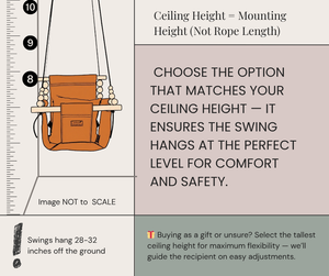 Outdoor high back baby and toddler swing in cream and black stripes, angled view, perfect for pre-order.