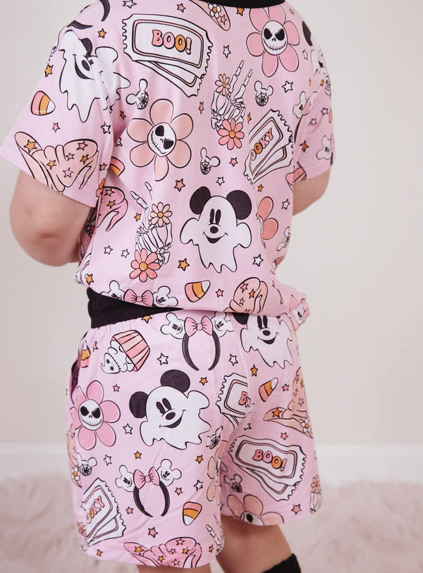 Oogie pink pocket short set for babies, perfect for playtime and comfort in toys and entertainment.