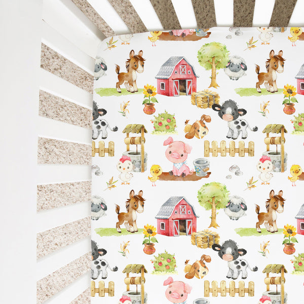 Fitted Crib Sheet - Farm Animals