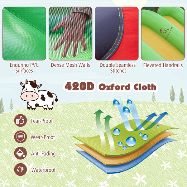 Kids Castle Slide Bouncer 6-in-1 Inflatable Castle with Trampoline and 680W Blower