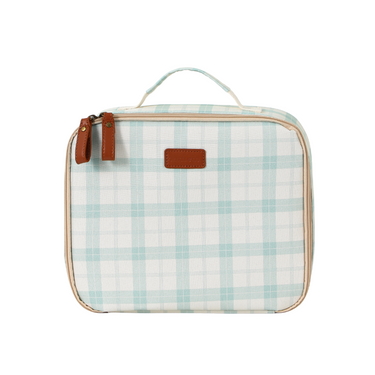 Insulated lunch bag in fern plaid design, perfect for keeping baby food fresh and stylish on the go.