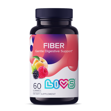 Fiber supplement featuring apricot, strawberry, and blackberry flavors in a vibrant packaging.