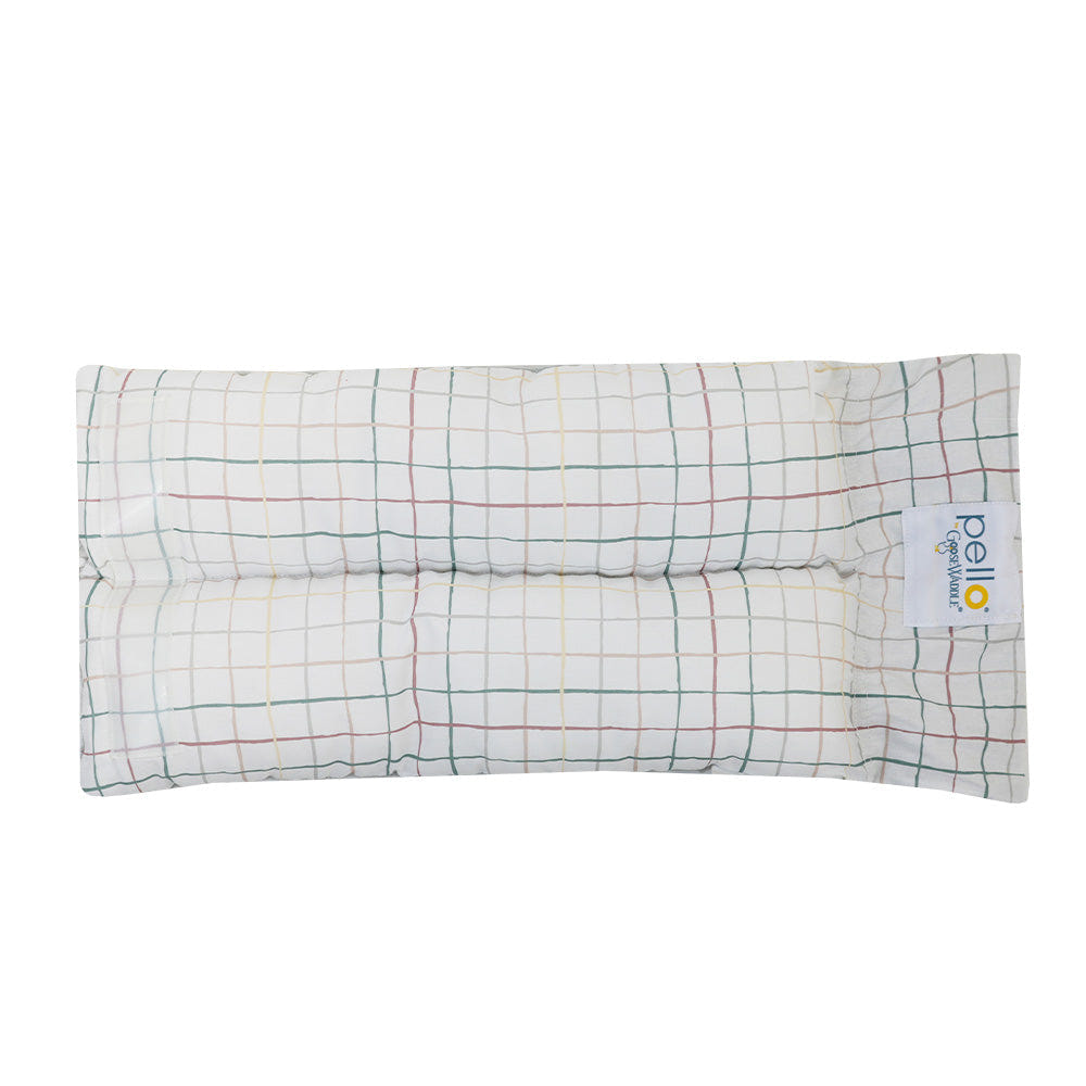 "Finn Plaid Comfy Cradle nursing pillow in stylish plaid design for comfortable feeding and support."
