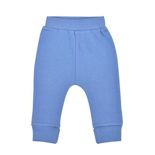 Cuffed pants in periwinkle blue for babies, shown from angle 2, stylish and comfortable for little ones.