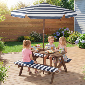 Fir Wood Kids Picnic Table with 2 Built-in Benches and Umbrella