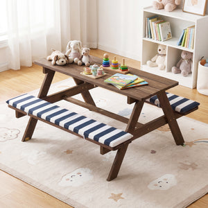 Fir Wood Kids Picnic Table with 2 Built-in Benches and Umbrella