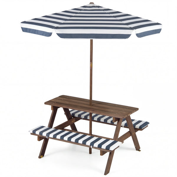 Fir Wood Kids Picnic Table with 2 Built-in Benches and Umbrella