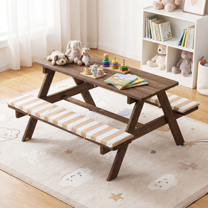 Fir Wood Kids Picnic Table with 2 Built-in Benches and Umbrella