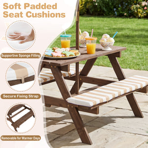 Fir Wood Kids Picnic Table with 2 Built-in Benches and Umbrella